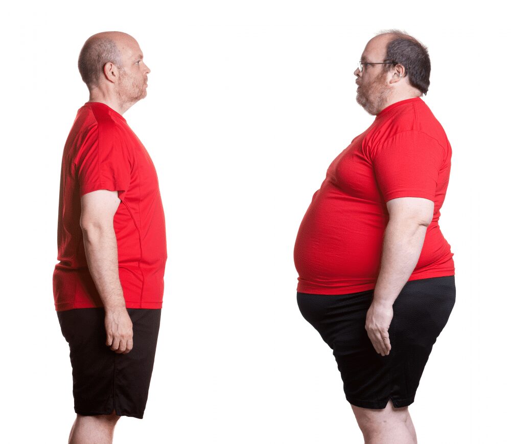 Two men facing each other in profile