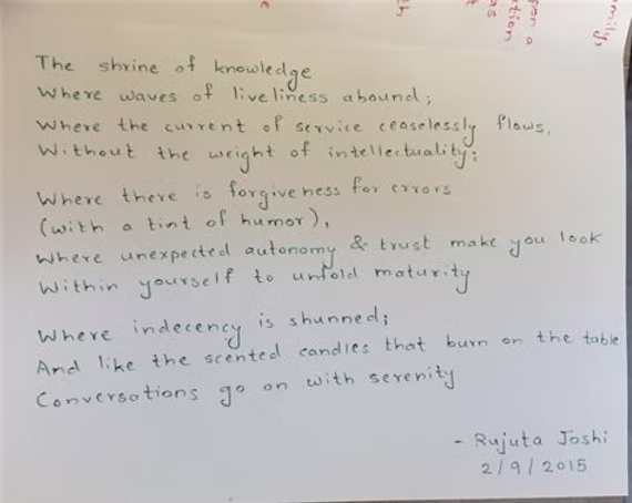 Creative writing displayed on a board