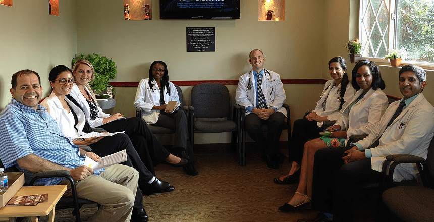 Medical team gathered for a discussion.