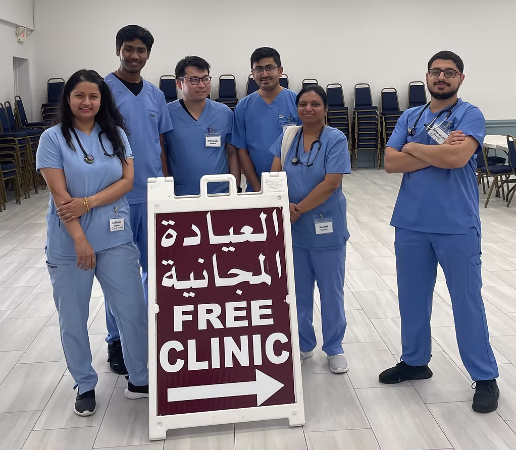 Group of doctors at clinic entrance