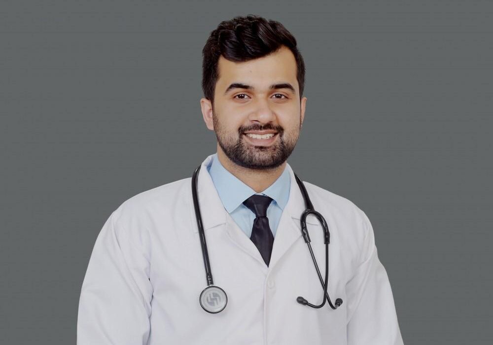 Medical professional wearing a stethoscope